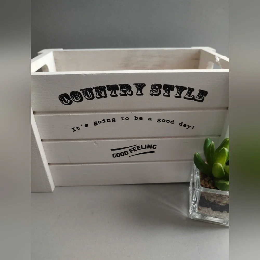Box Wood Style Country  Rustic White Handles For Coffee Station Wine Towels New
